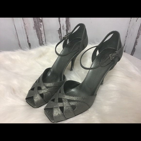 Prada Dark Silver Metallic Strap Heels Size 39 - Picture 2 of 9